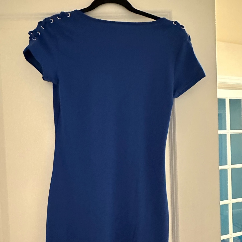 Blue Sheath Mini Dress with Crew Neck and Short Sleeves